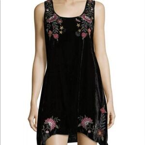 Johnny Was JWLA Emilia Vintage Black Velvet Floral Embroidered Swing Dress L NWT